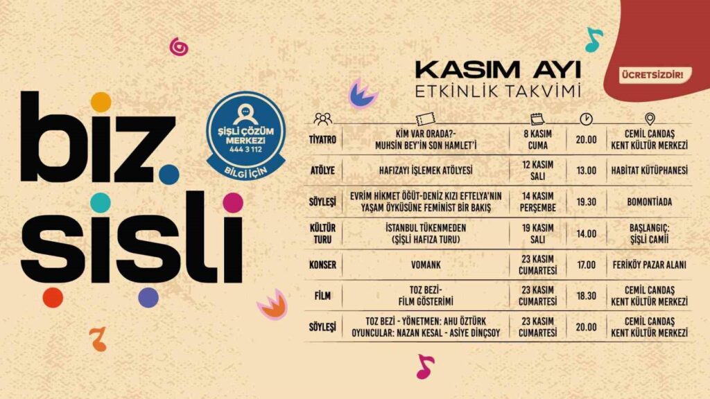 Estamos en Şişli, lleno de actividades en noviembre con el tema “En el Rastro del Tiempo”.