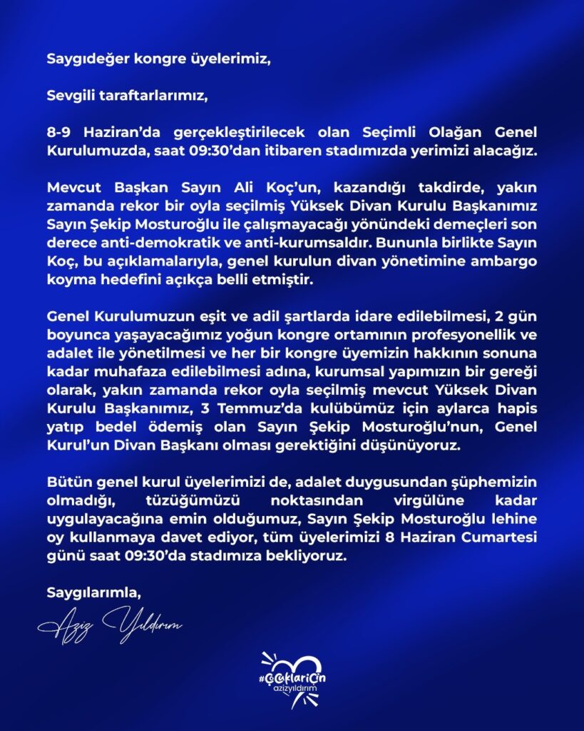 Call from Aziz Yıldırım to congress members