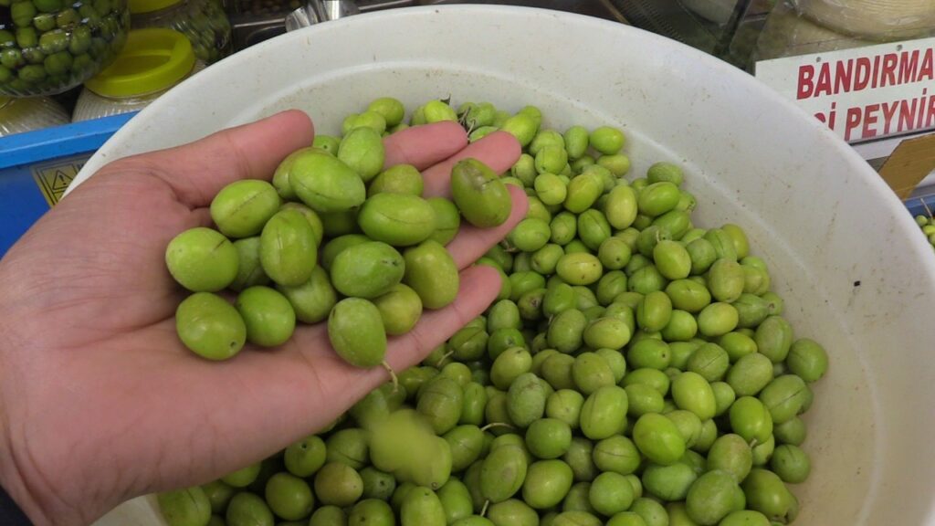New harvest crushed-smashed olives are on sale.